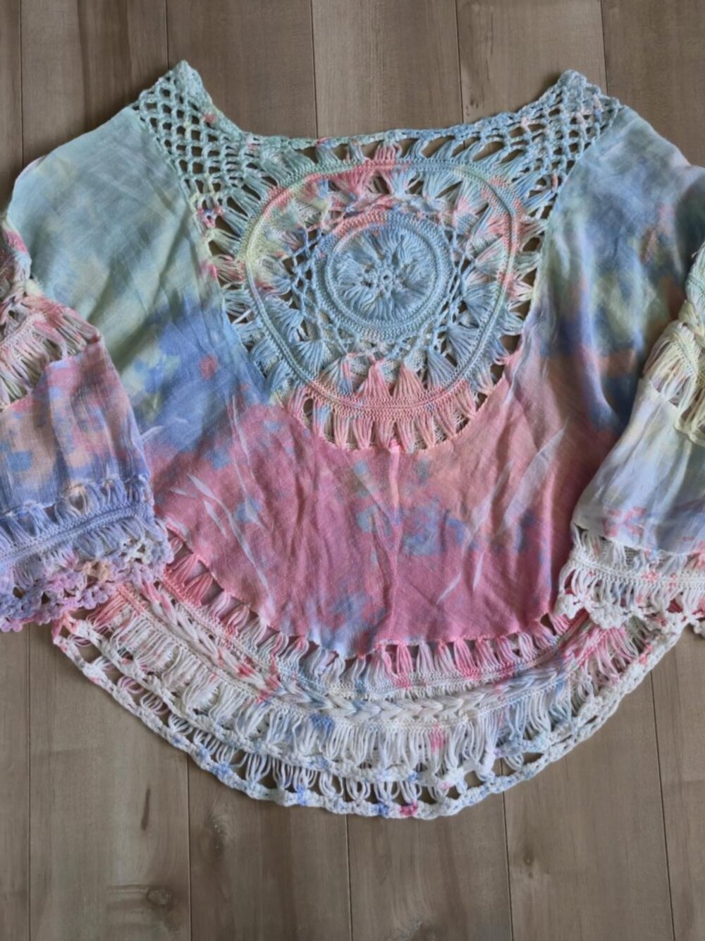 Handmade Tie Dye Crochet Lace Boho Top Cover Up Festival Beach One Size